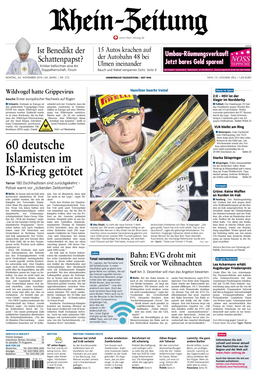Rhein-Zeitung Kreis Cochem-Zell vom Montag, 24.11.2014