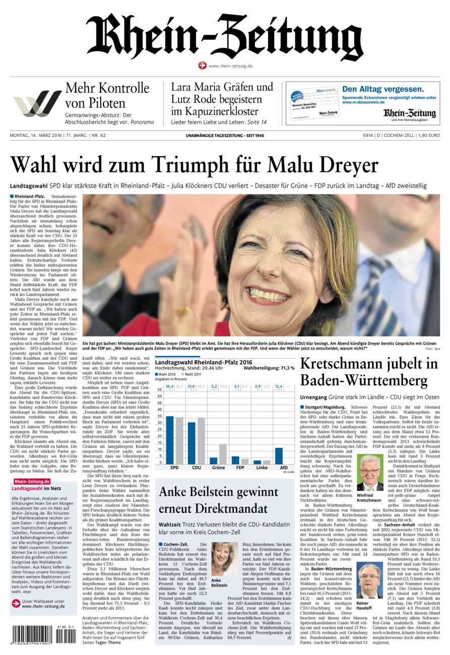 Rhein-Zeitung Kreis Cochem-Zell vom Montag, 14.03.2016