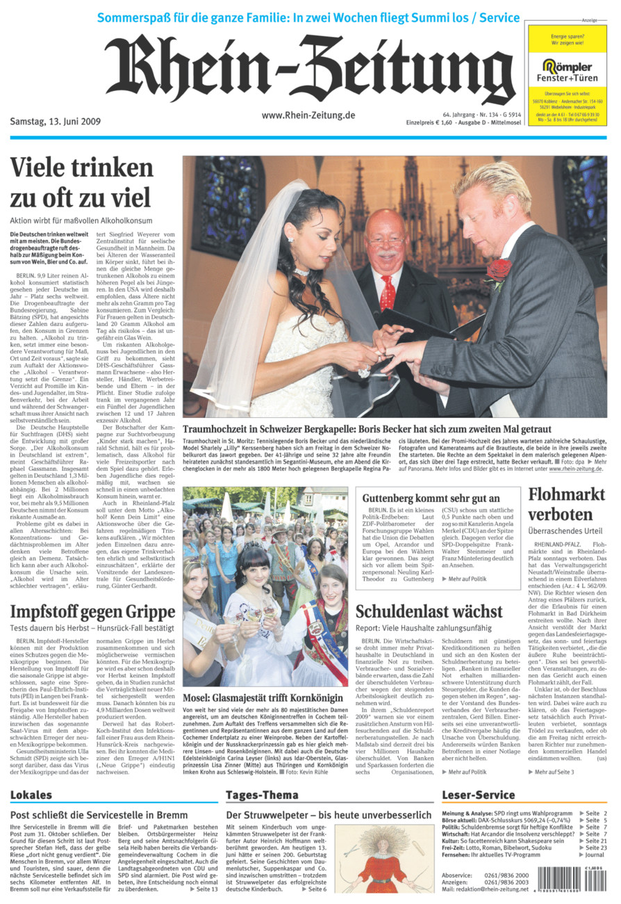 Rhein-Zeitung Kreis Cochem-Zell vom Samstag, 13.06.2009