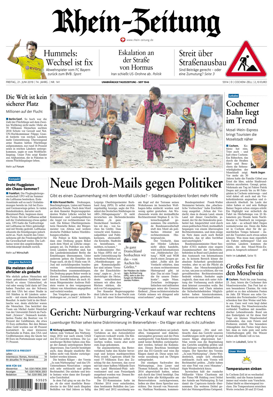 Rhein-Zeitung Kreis Cochem-Zell vom Freitag, 21.06.2019