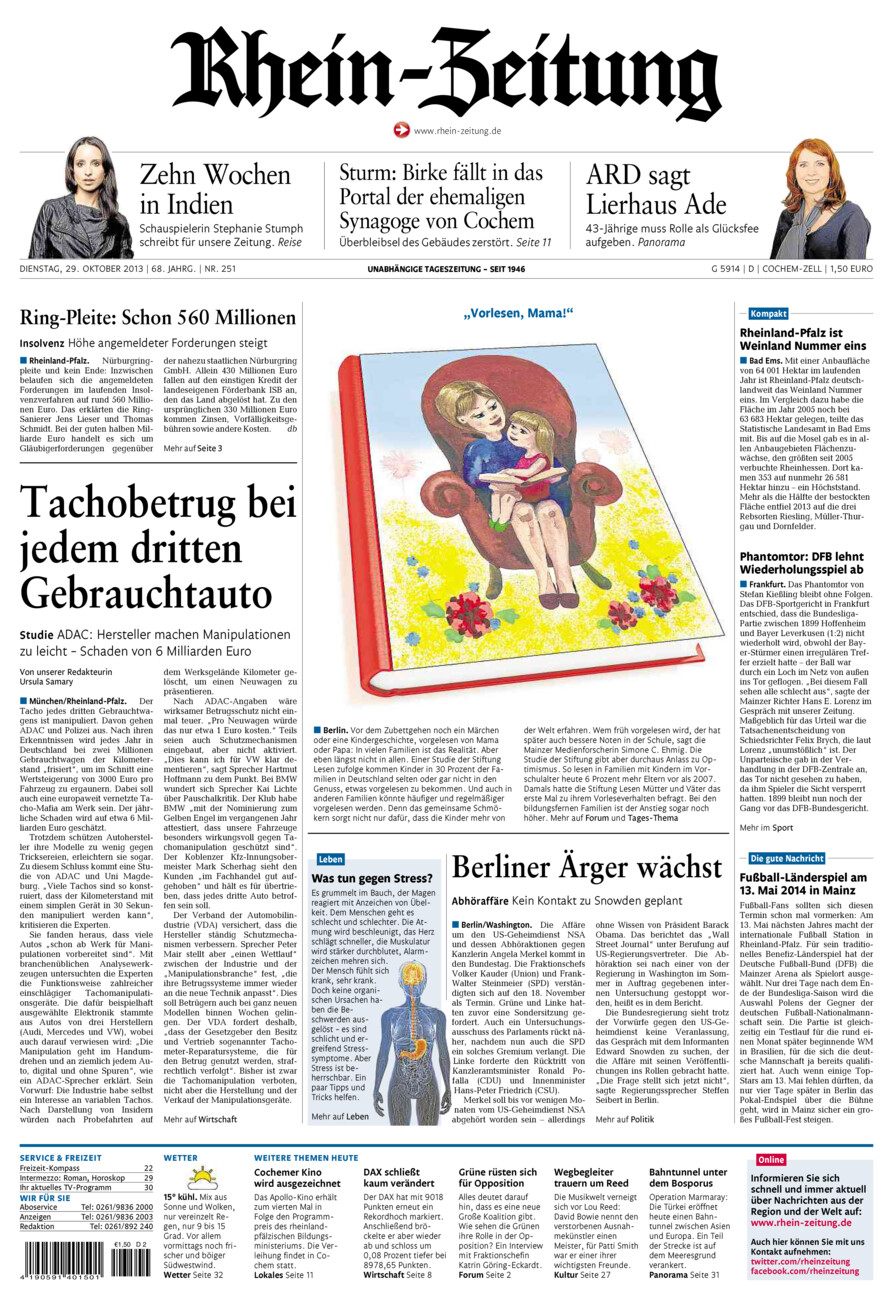 Rhein-Zeitung Kreis Cochem-Zell vom Dienstag, 29.10.2013