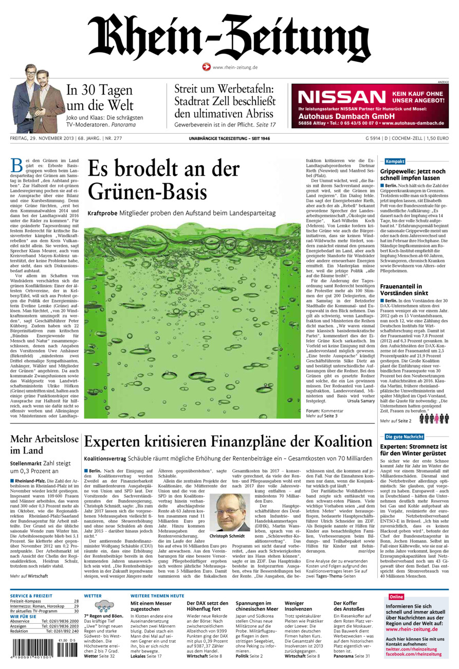 Rhein-Zeitung Kreis Cochem-Zell vom Freitag, 29.11.2013