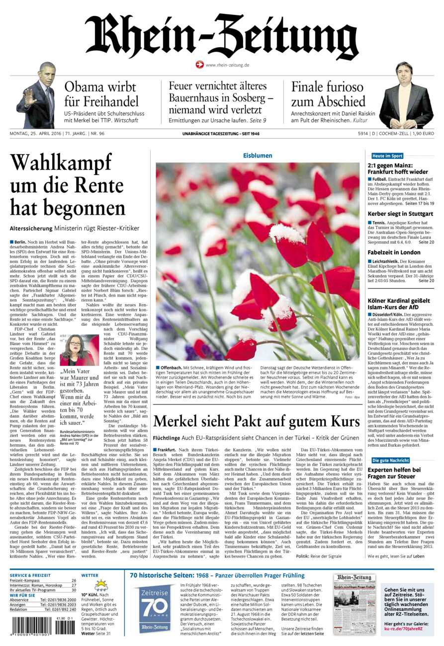 Rhein-Zeitung Kreis Cochem-Zell vom Montag, 25.04.2016