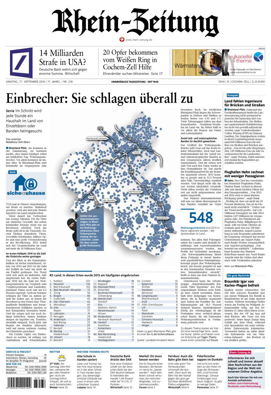 Rhein-Zeitung Kreis Cochem-Zell vom Samstag, 17.09.2016