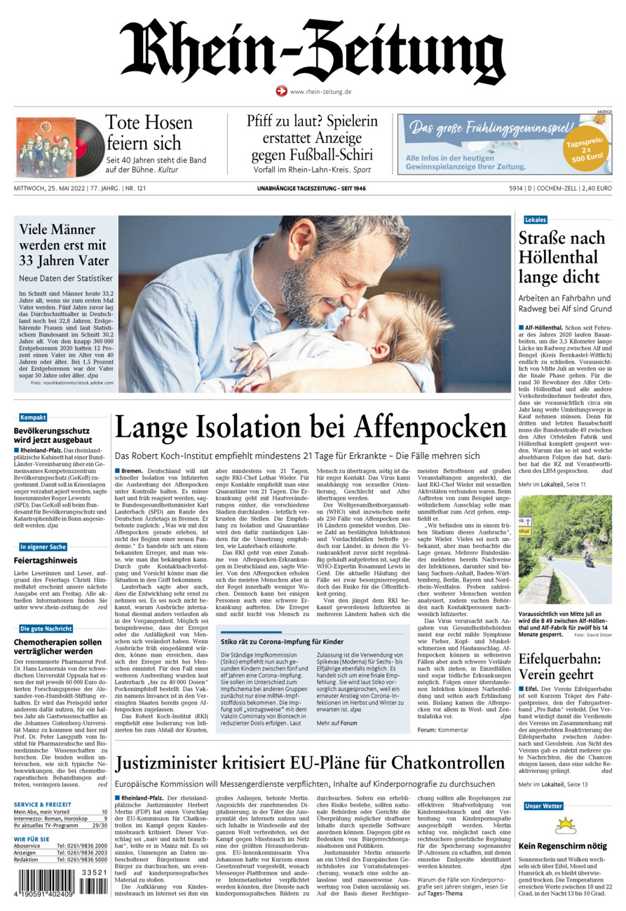 Rhein-Zeitung Kreis Cochem-Zell vom Mittwoch, 25.05.2022