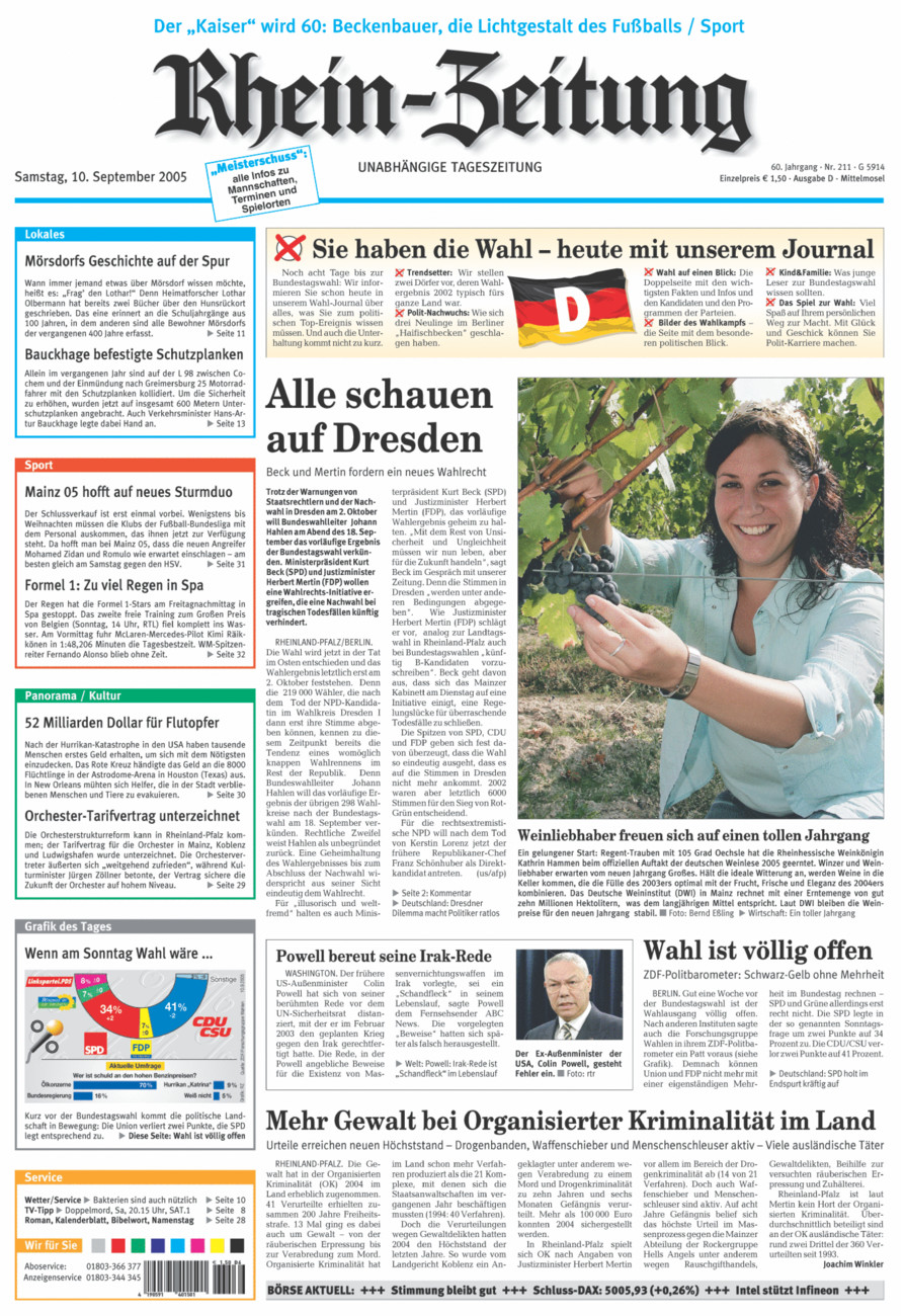 Rhein-Zeitung Kreis Cochem-Zell vom Samstag, 10.09.2005