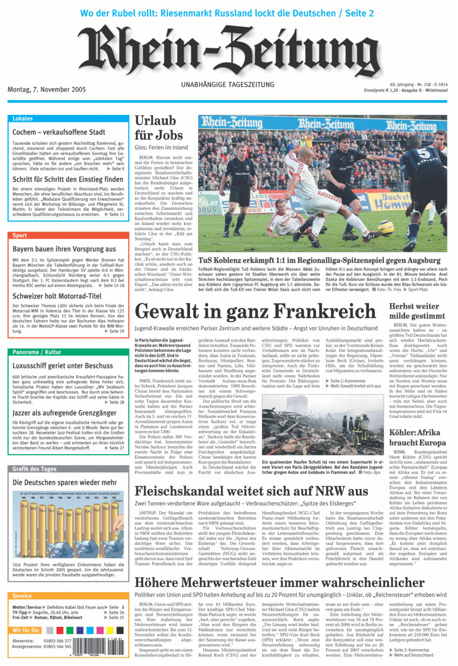Rhein-Zeitung Kreis Cochem-Zell vom Montag, 07.11.2005