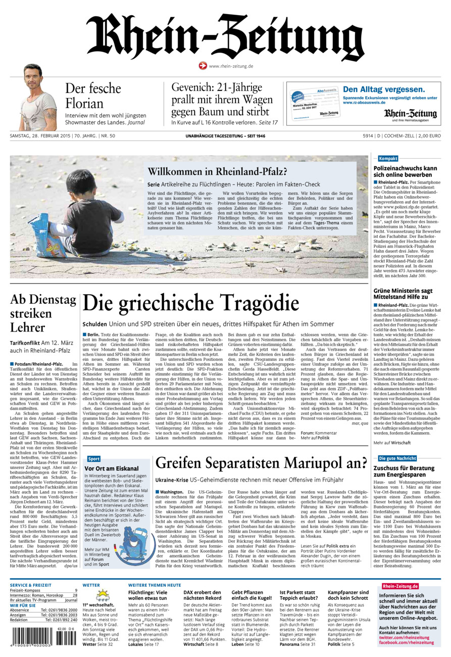 Rhein-Zeitung Kreis Cochem-Zell vom Samstag, 28.02.2015