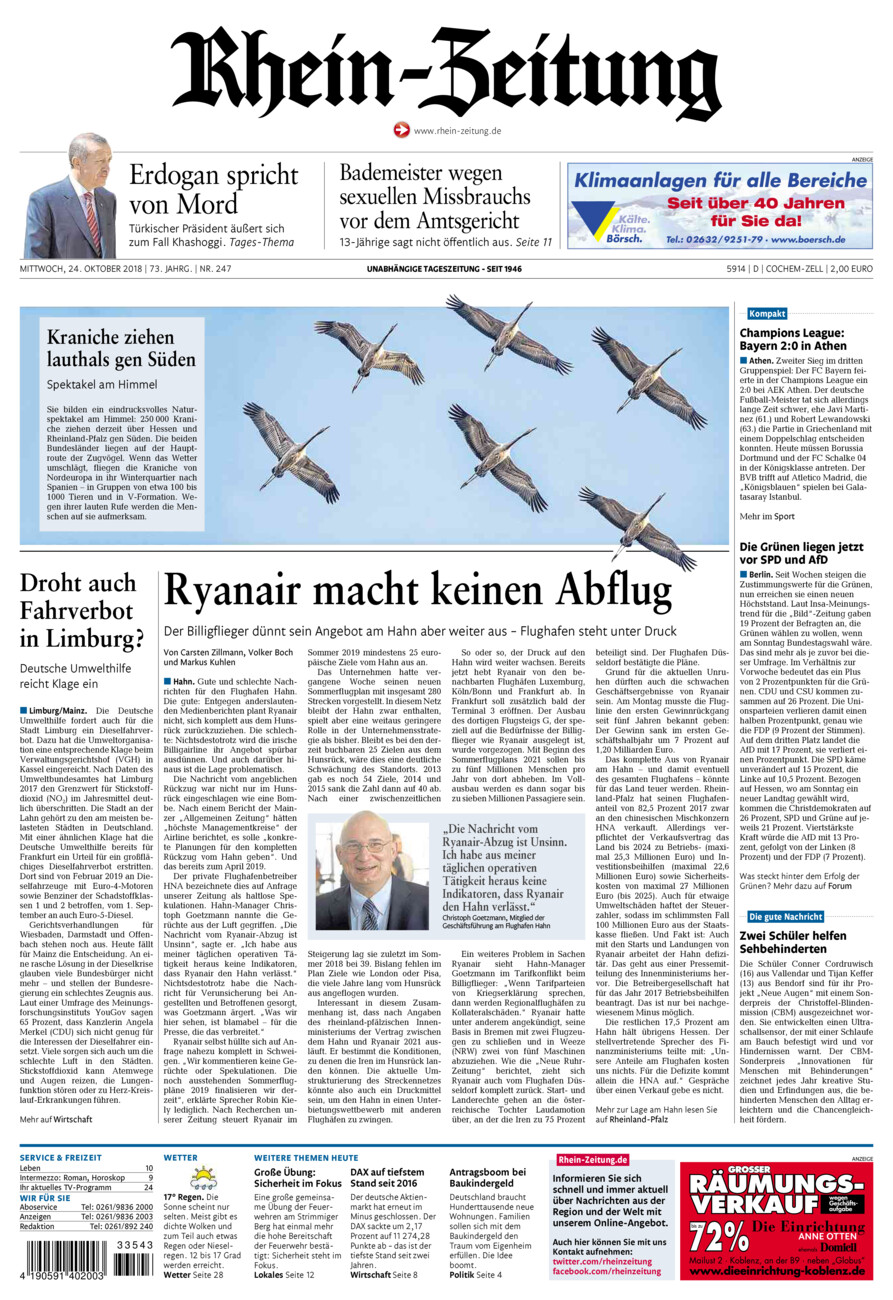 Rhein-Zeitung Kreis Cochem-Zell vom Mittwoch, 24.10.2018