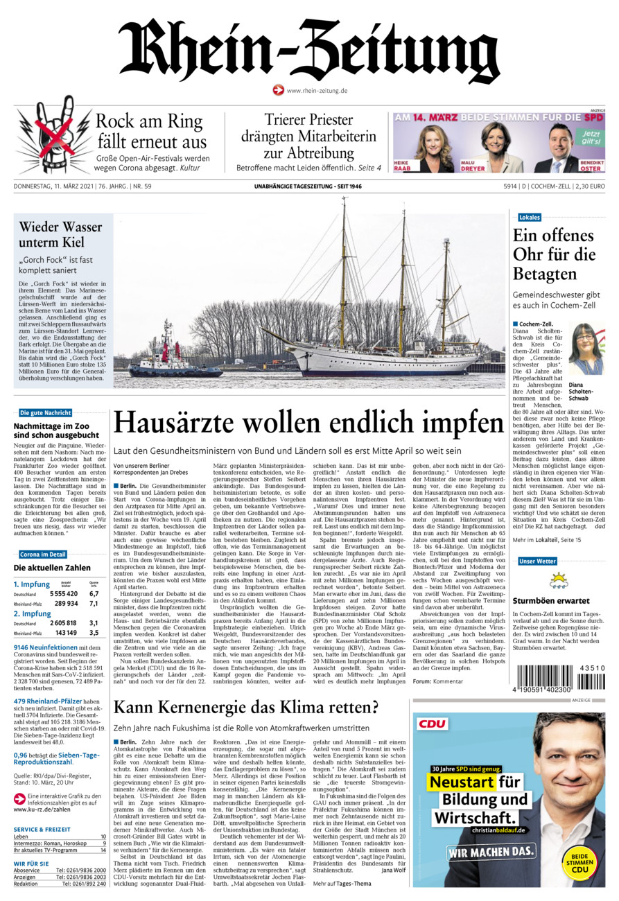 Rhein-Zeitung Kreis Cochem-Zell vom Donnerstag, 11.03.2021
