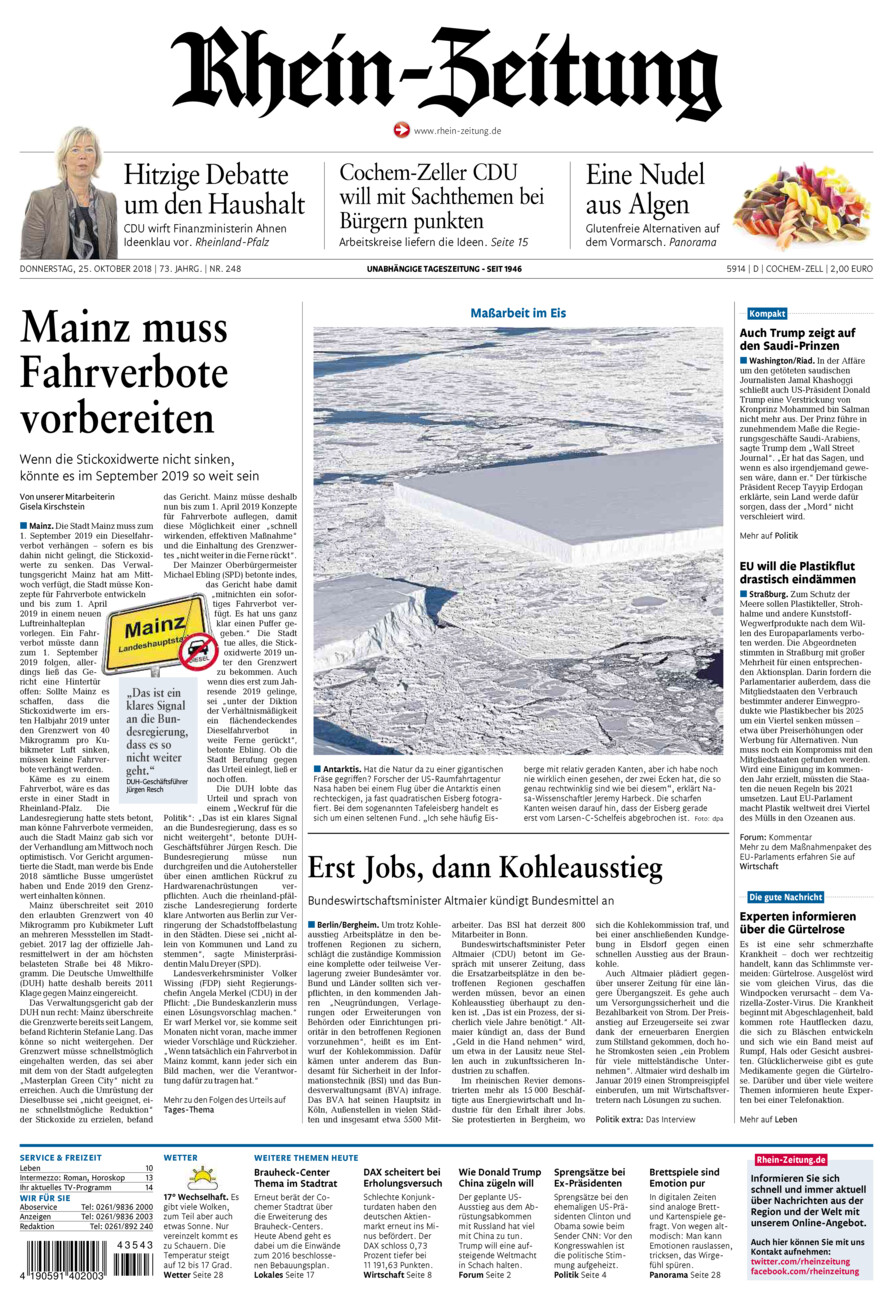 Rhein-Zeitung Kreis Cochem-Zell vom Donnerstag, 25.10.2018