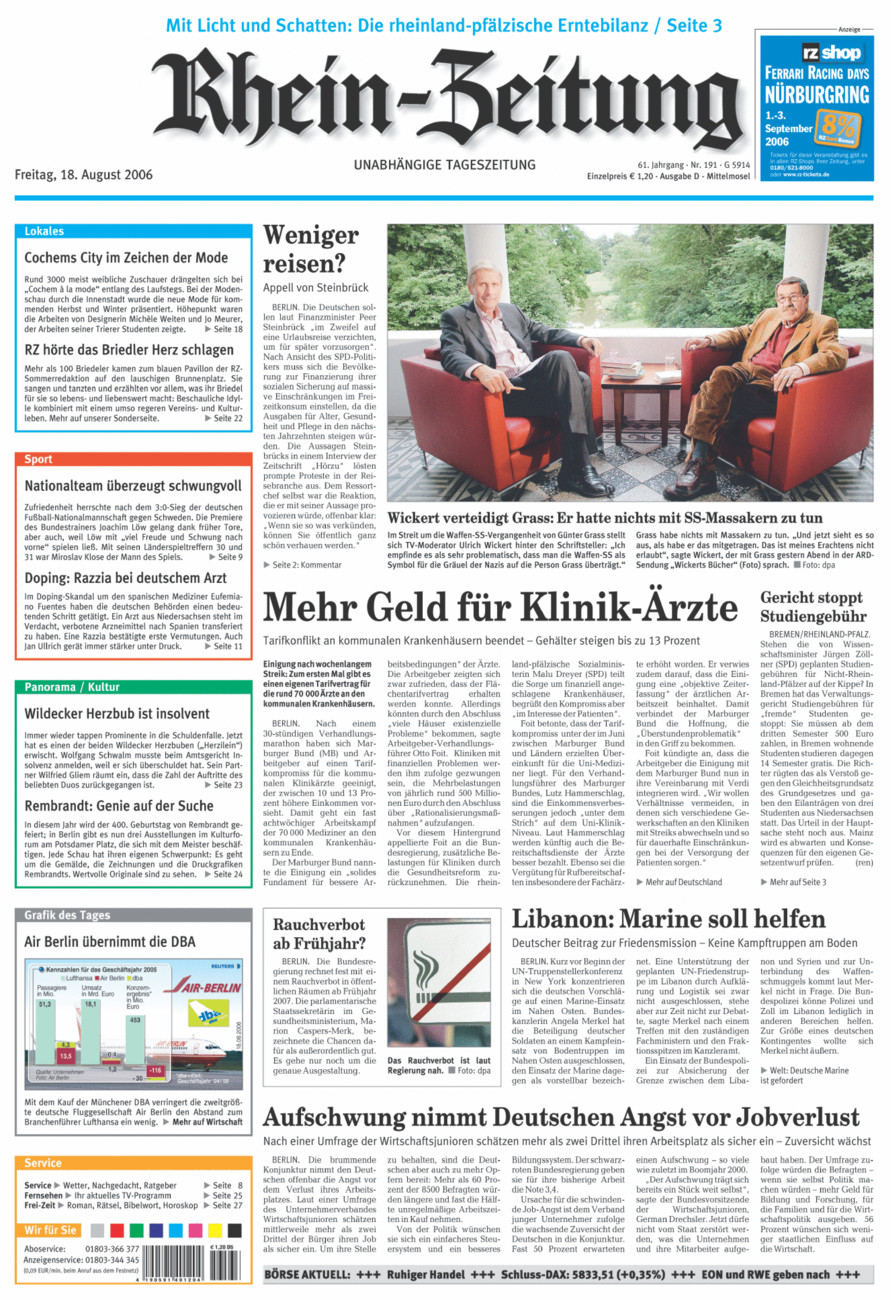 Rhein-Zeitung Kreis Cochem-Zell vom Freitag, 18.08.2006
