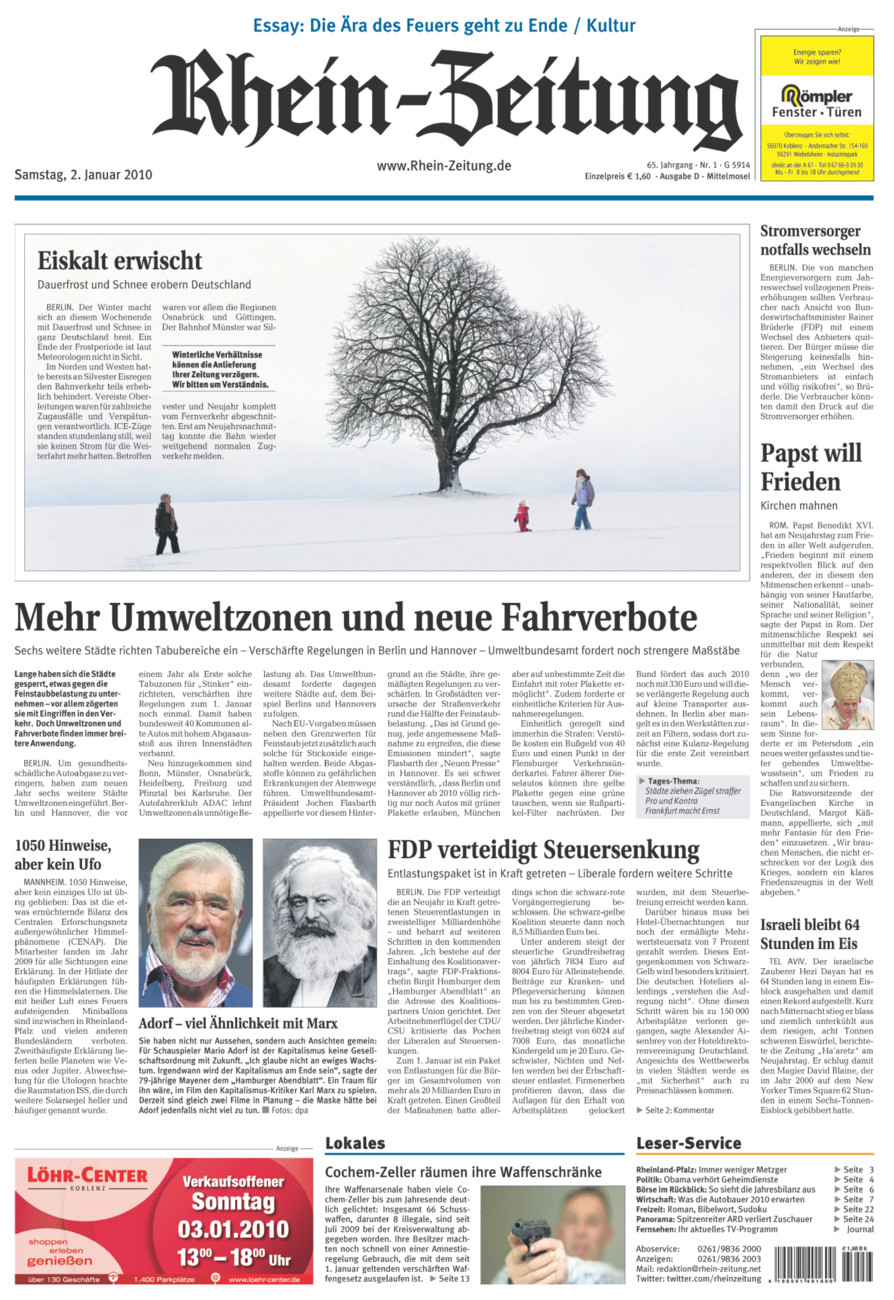 Rhein-Zeitung Kreis Cochem-Zell vom Samstag, 02.01.2010
