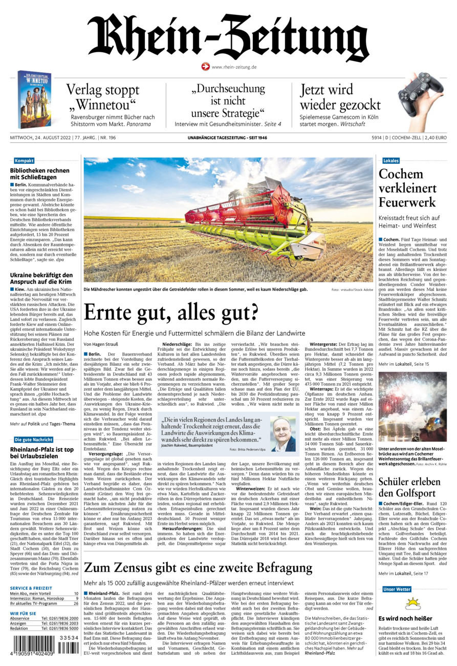 Rhein-Zeitung Kreis Cochem-Zell vom Mittwoch, 24.08.2022