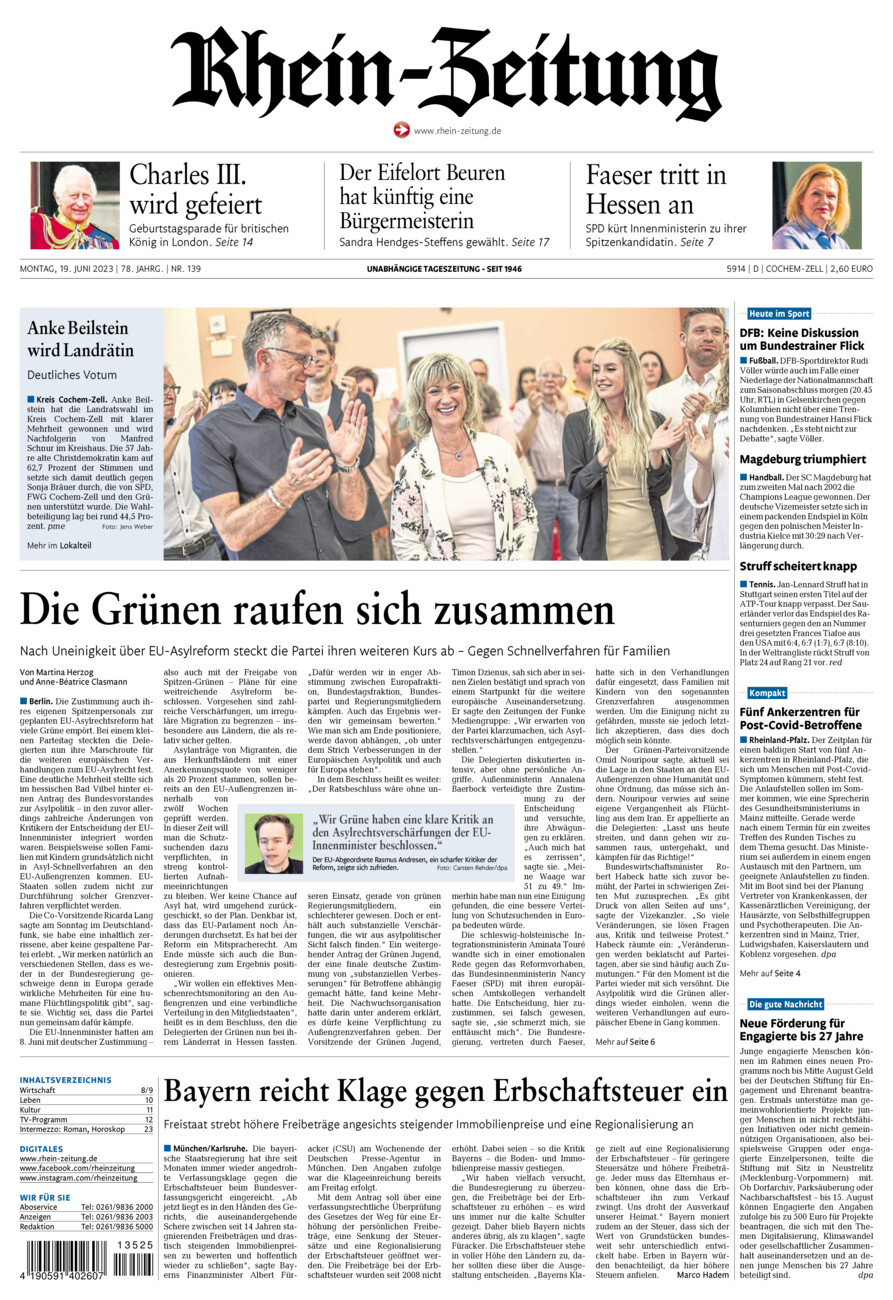 Rhein-Zeitung Kreis Cochem-Zell vom Montag, 19.06.2023