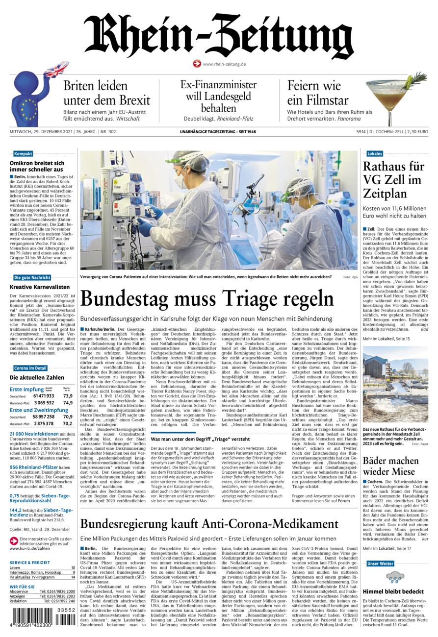 Rhein-Zeitung Kreis Cochem-Zell vom Mittwoch, 29.12.2021