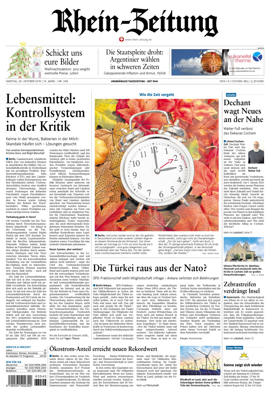 Rhein-Zeitung Kreis Cochem-Zell vom Samstag, 26.10.2019