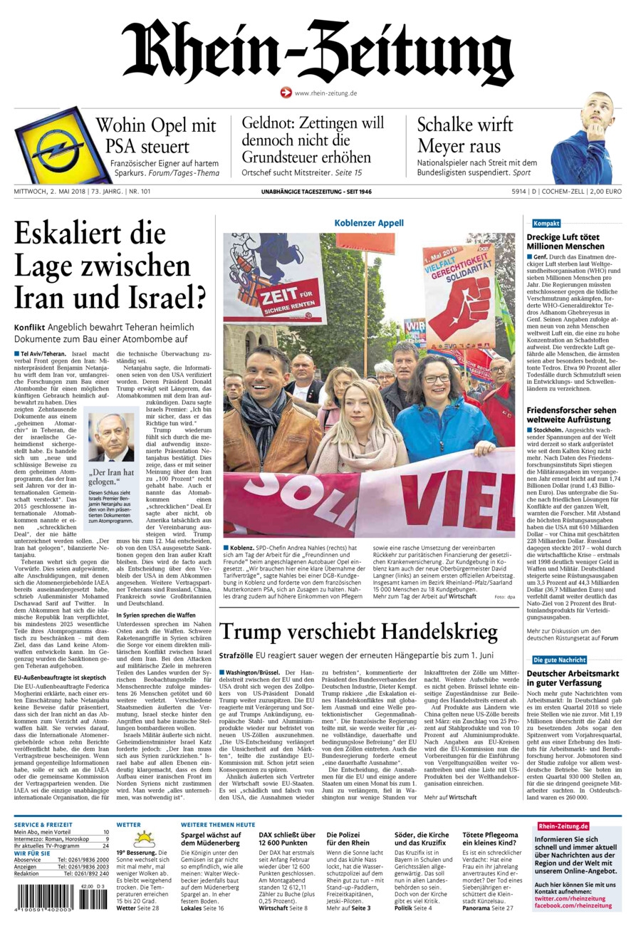 Rhein-Zeitung Kreis Cochem-Zell vom Mittwoch, 02.05.2018