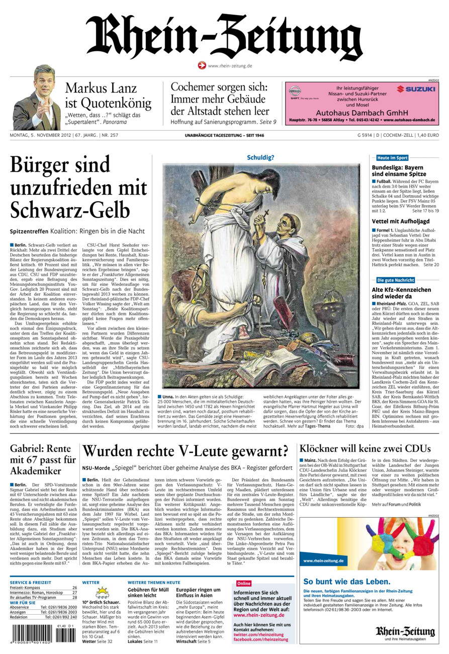 Rhein-Zeitung Kreis Cochem-Zell vom Montag, 05.11.2012