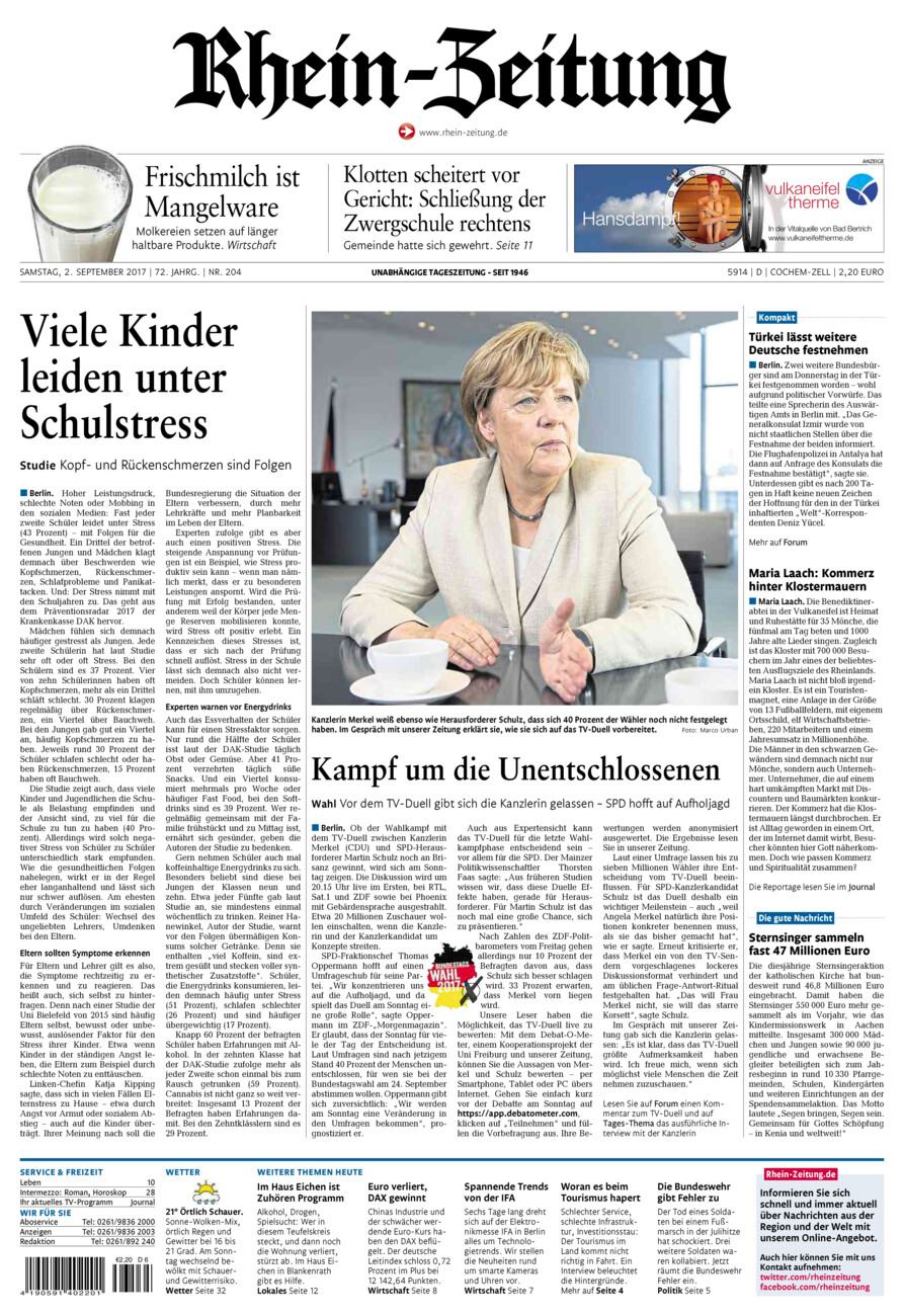 Rhein-Zeitung Kreis Cochem-Zell vom Samstag, 02.09.2017
