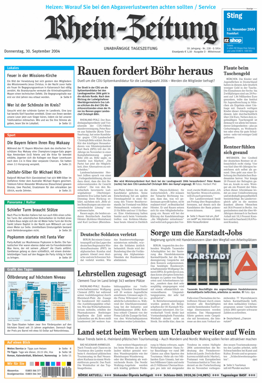 Rhein-Zeitung Kreis Cochem-Zell vom Donnerstag, 30.09.2004