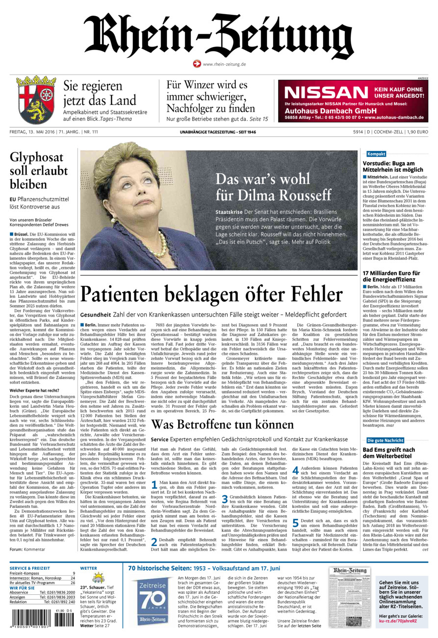 Rhein-Zeitung Kreis Cochem-Zell vom Freitag, 13.05.2016