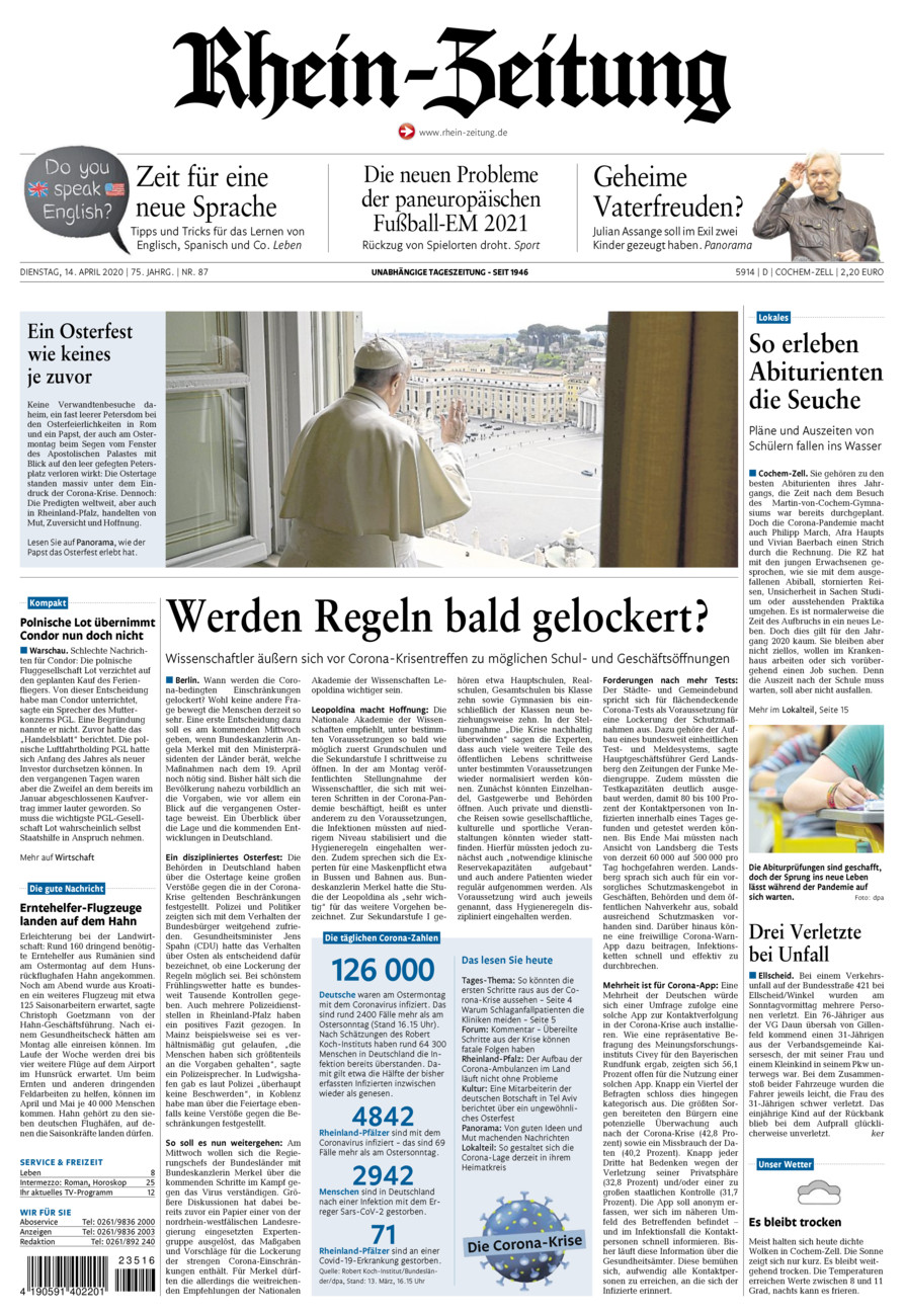 Rhein-Zeitung Kreis Cochem-Zell vom Dienstag, 14.04.2020