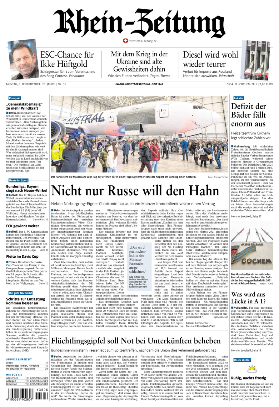 Rhein-Zeitung Kreis Cochem-Zell vom Montag, 06.02.2023