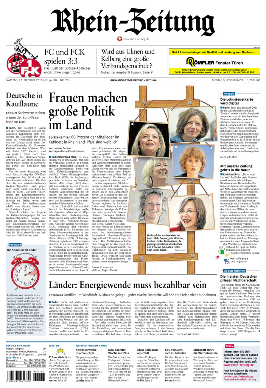Rhein-Zeitung Kreis Cochem-Zell vom Samstag, 27.10.2012