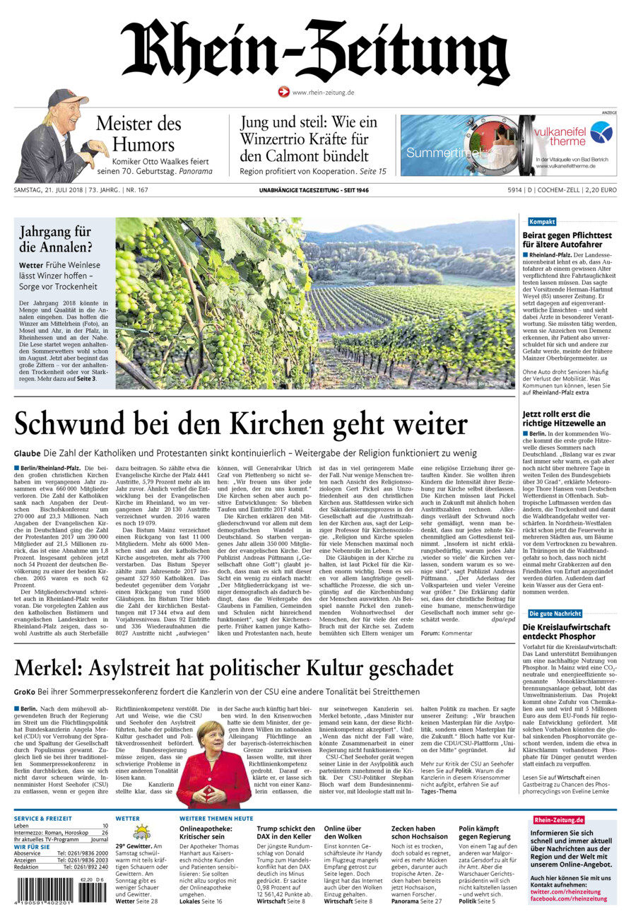 Rhein-Zeitung Kreis Cochem-Zell vom Samstag, 21.07.2018