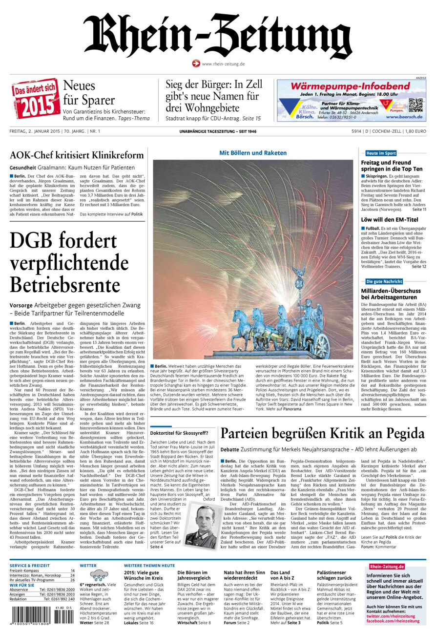 Rhein-Zeitung Kreis Cochem-Zell vom Freitag, 02.01.2015
