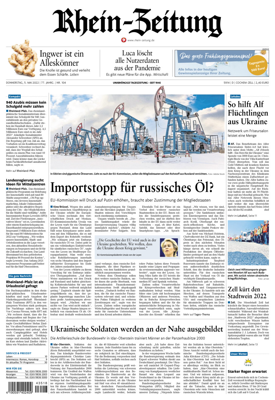 Rhein-Zeitung Kreis Cochem-Zell vom Donnerstag, 05.05.2022