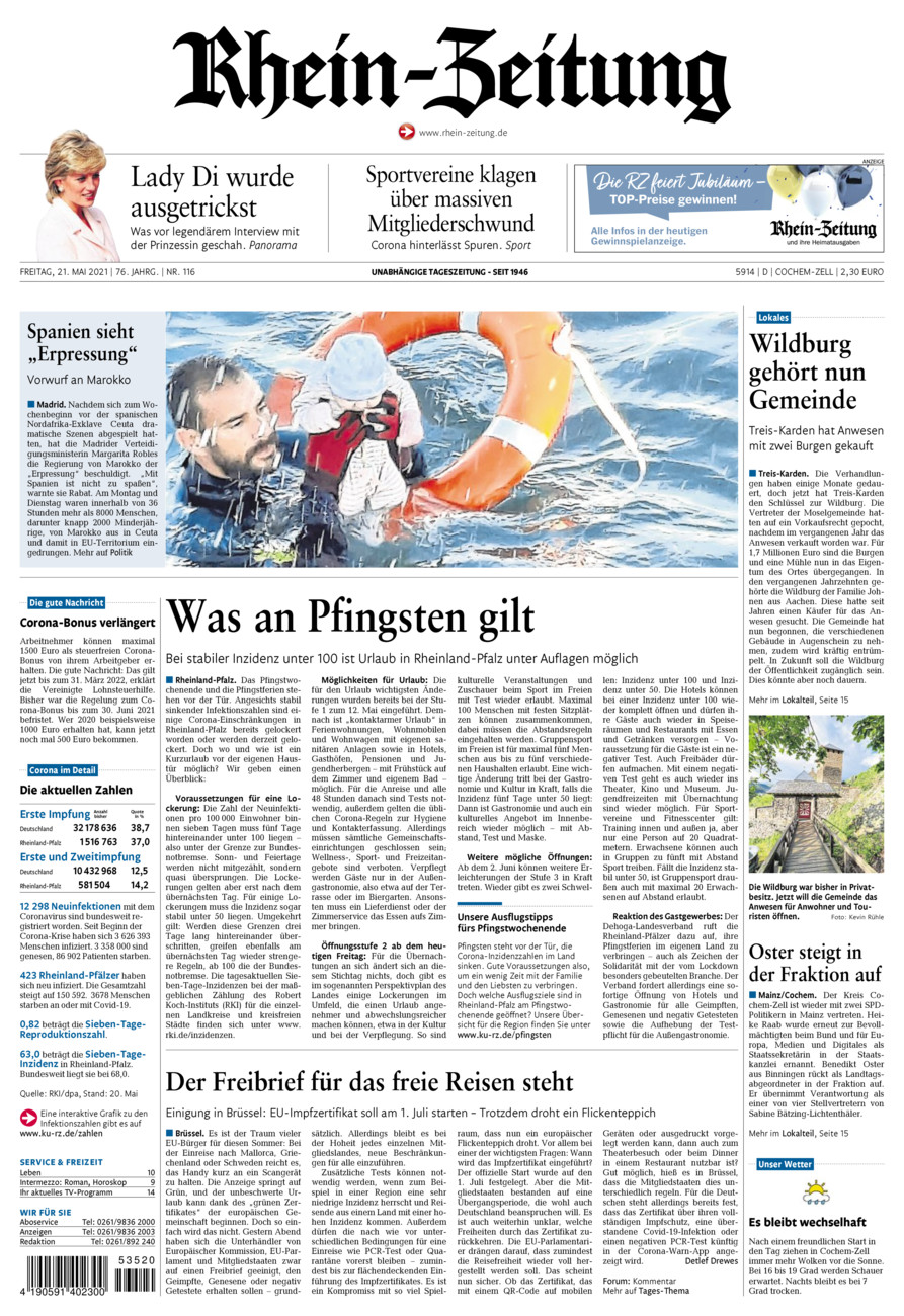 Rhein-Zeitung Kreis Cochem-Zell vom Freitag, 21.05.2021