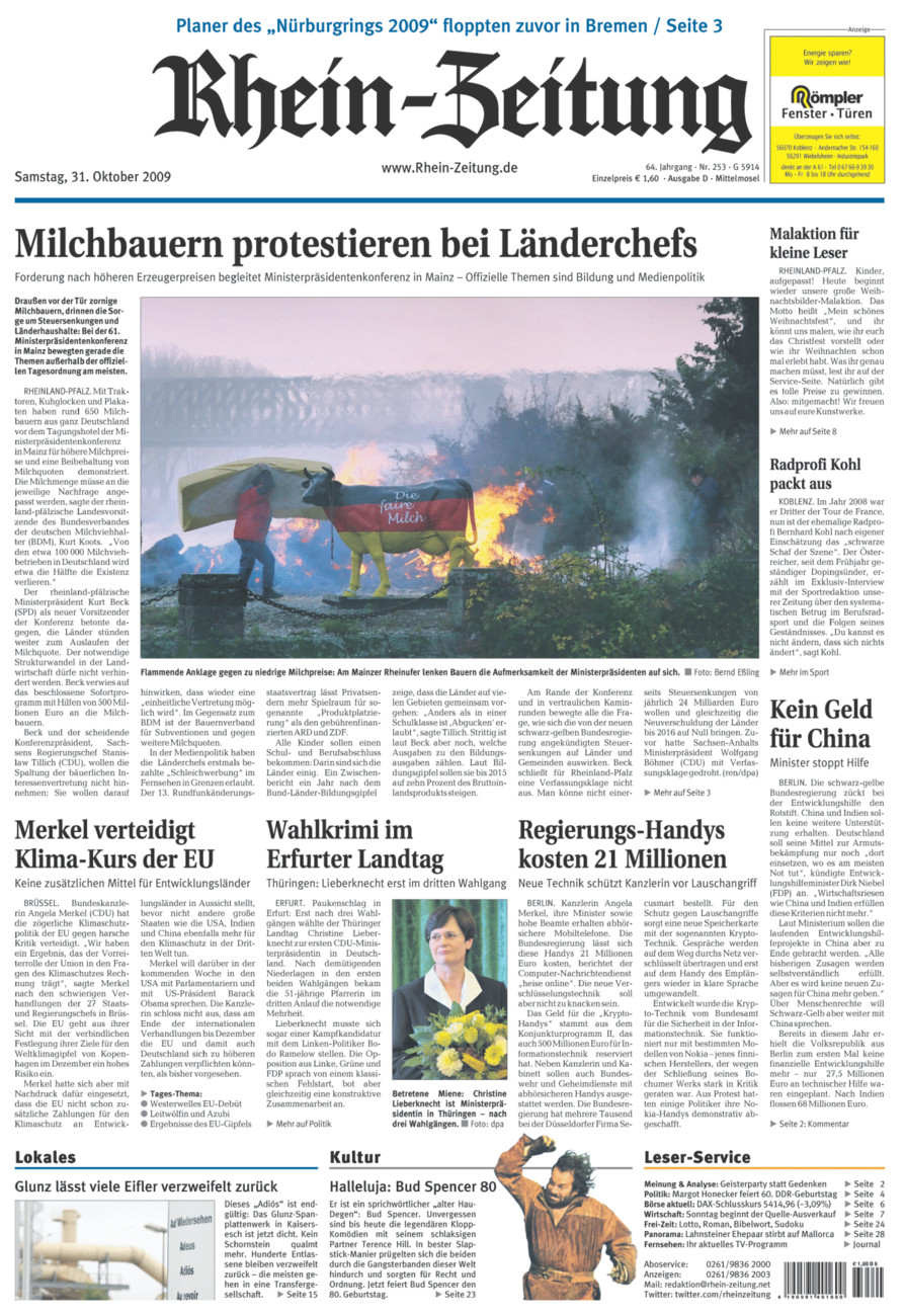 Rhein-Zeitung Kreis Cochem-Zell vom Samstag, 31.10.2009