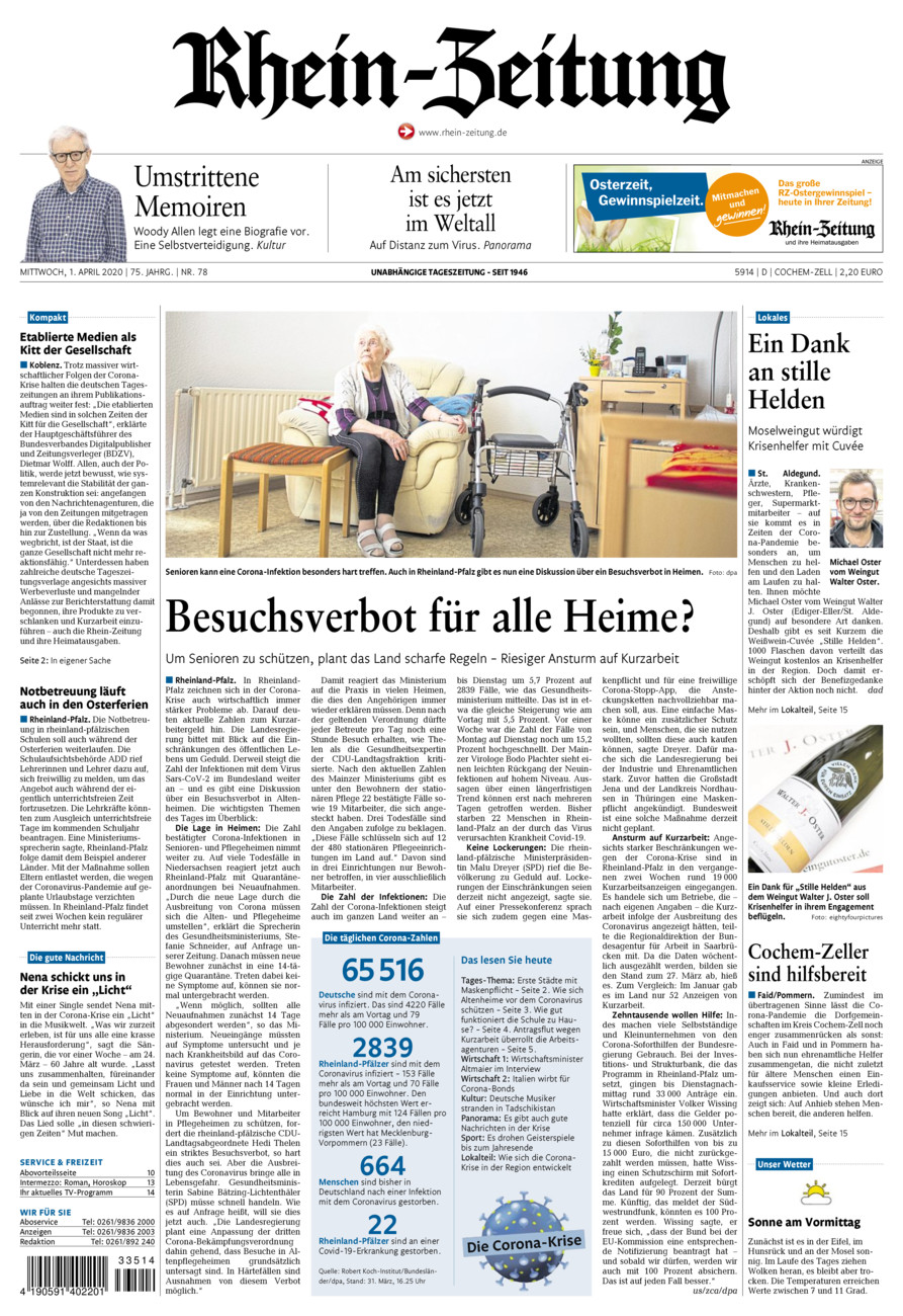 Rhein-Zeitung Kreis Cochem-Zell vom Mittwoch, 01.04.2020