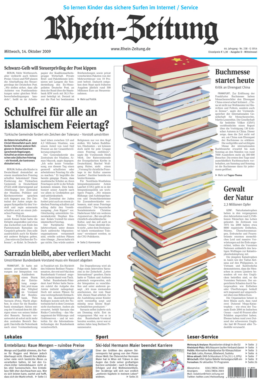 Rhein-Zeitung Kreis Cochem-Zell vom Mittwoch, 14.10.2009