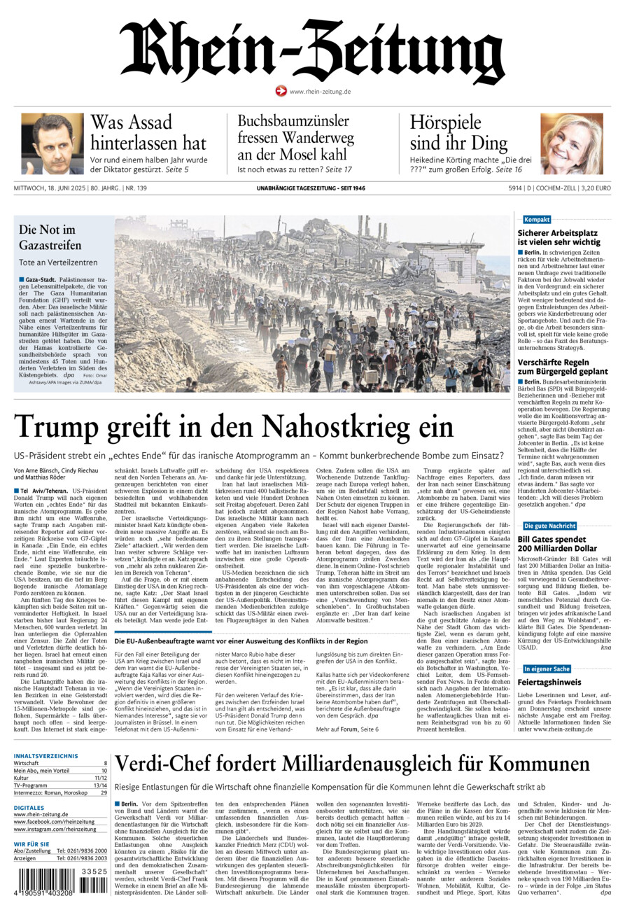 Rhein-Zeitung Kreis Cochem-Zell vom Mittwoch, 18.06.2025
