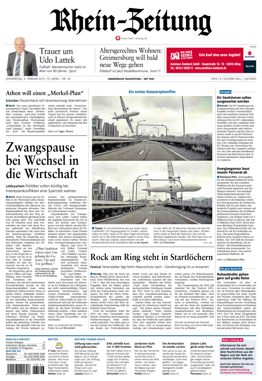 Rhein-Zeitung Kreis Cochem-Zell vom Donnerstag, 05.02.2015
