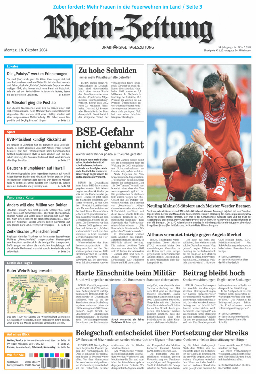 Rhein-Zeitung Kreis Cochem-Zell vom Montag, 18.10.2004