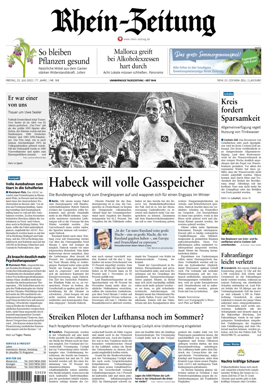 Rhein-Zeitung Kreis Cochem-Zell vom Freitag, 22.07.2022