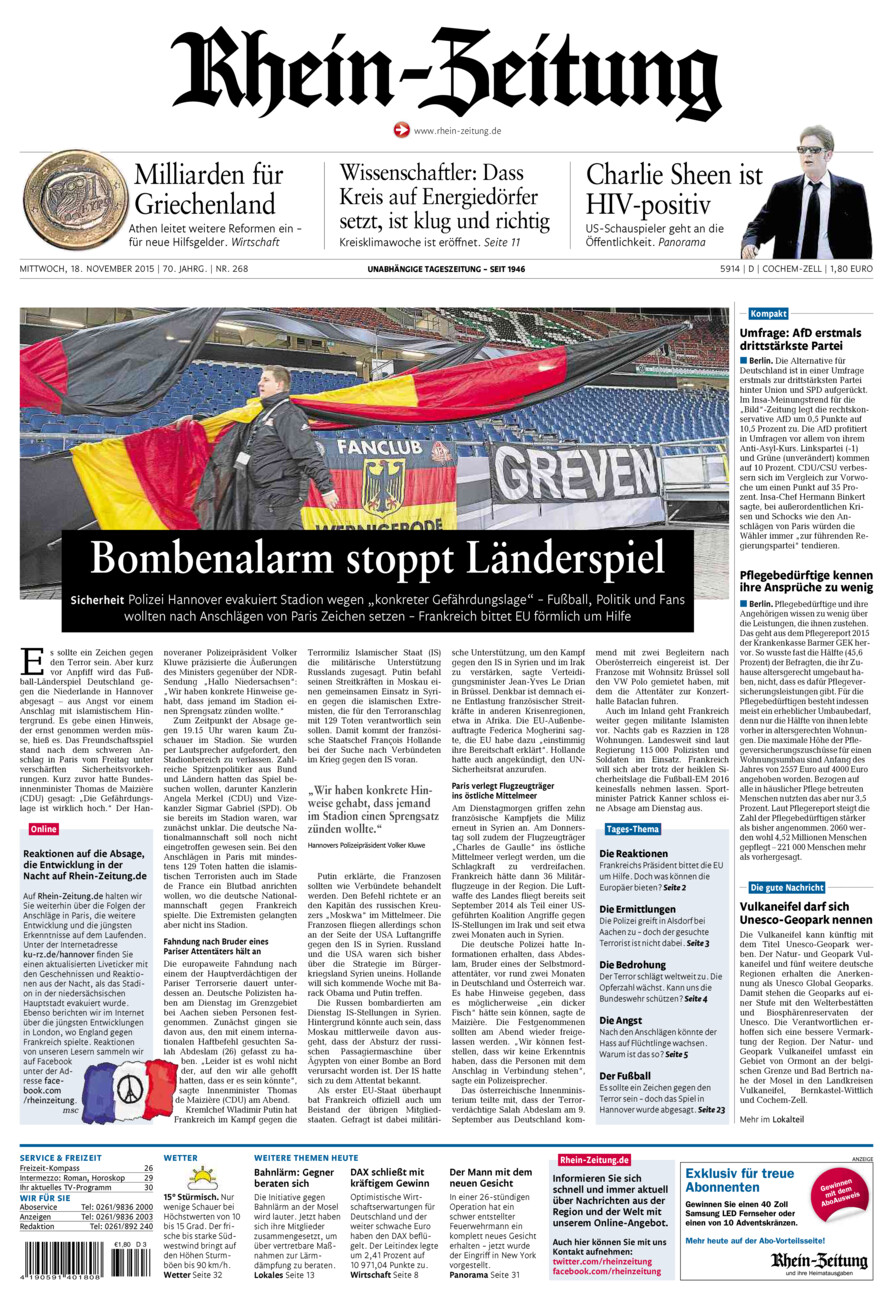 Rhein-Zeitung Kreis Cochem-Zell vom Mittwoch, 18.11.2015