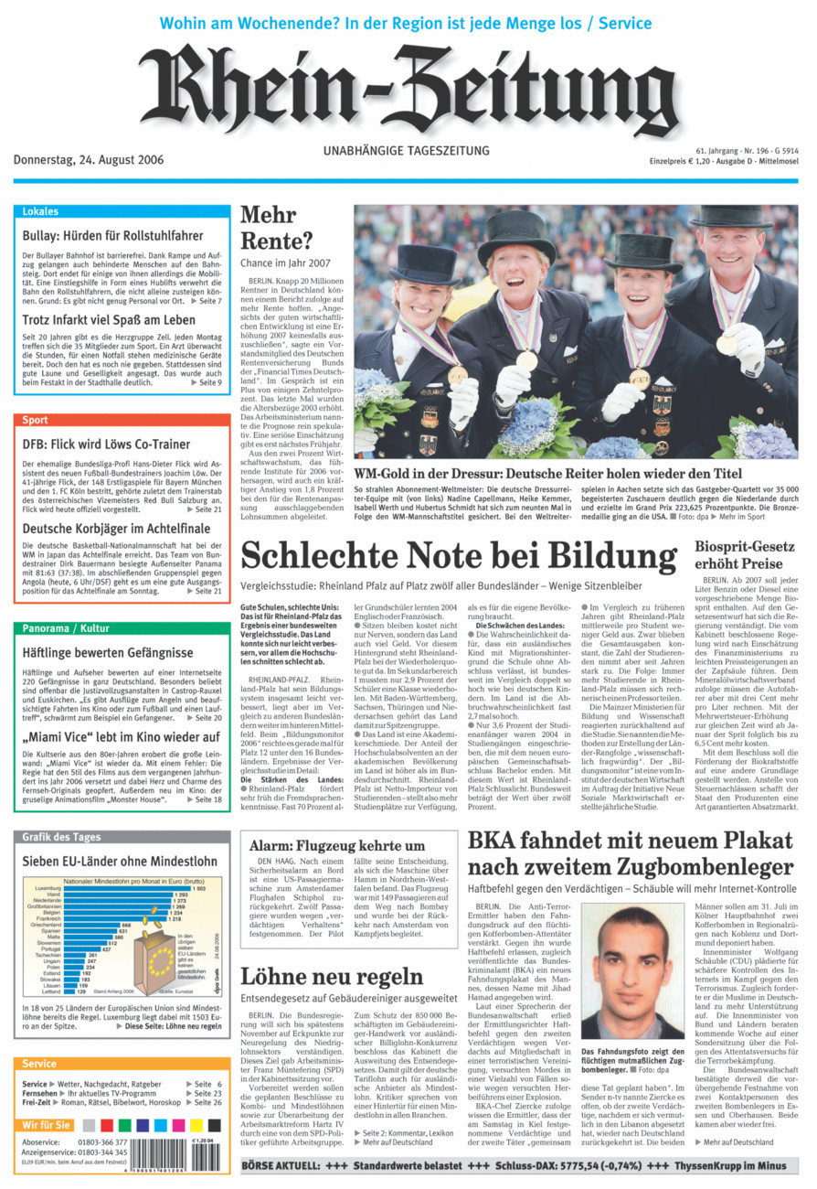 Rhein-Zeitung Kreis Cochem-Zell vom Donnerstag, 24.08.2006