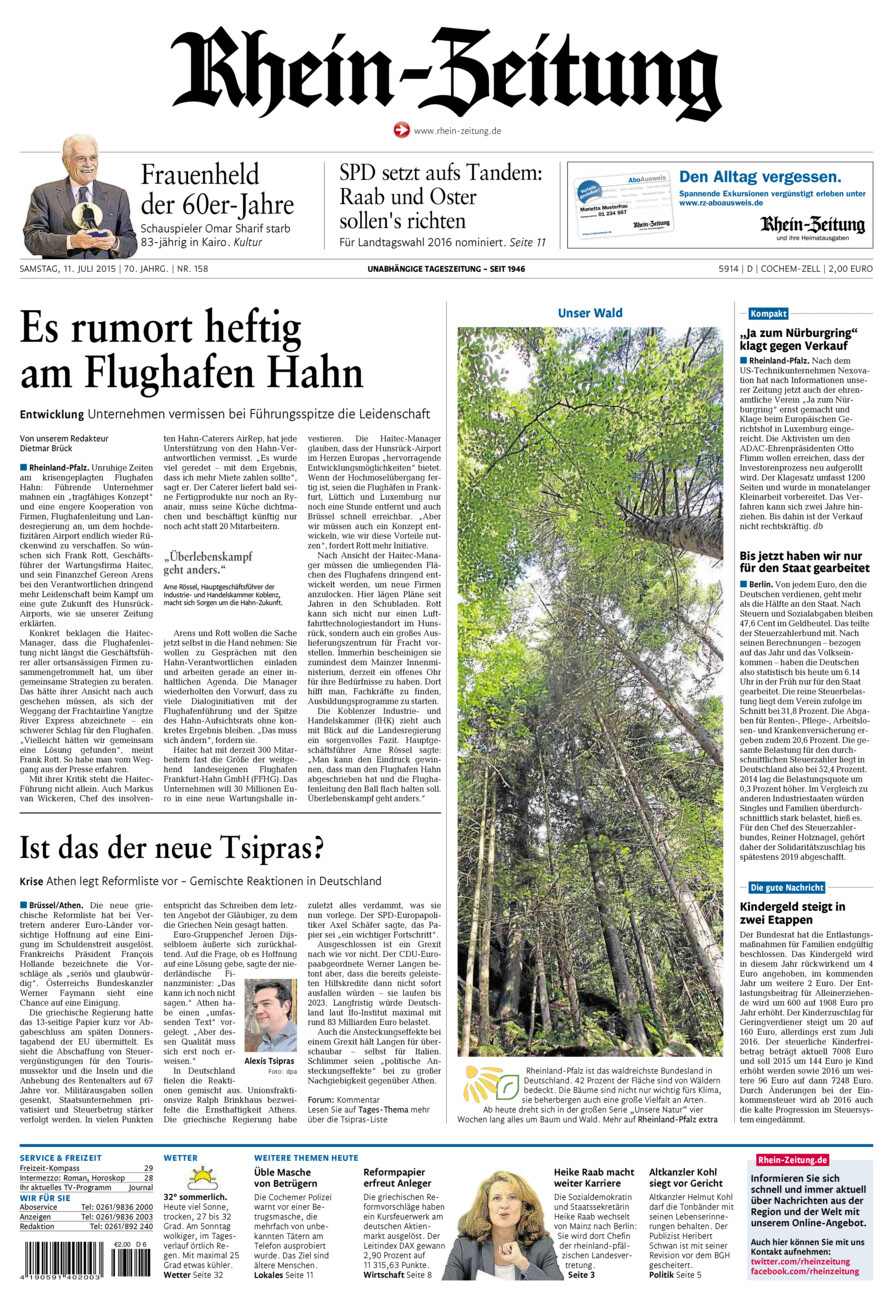 Rhein-Zeitung Kreis Cochem-Zell vom Samstag, 11.07.2015