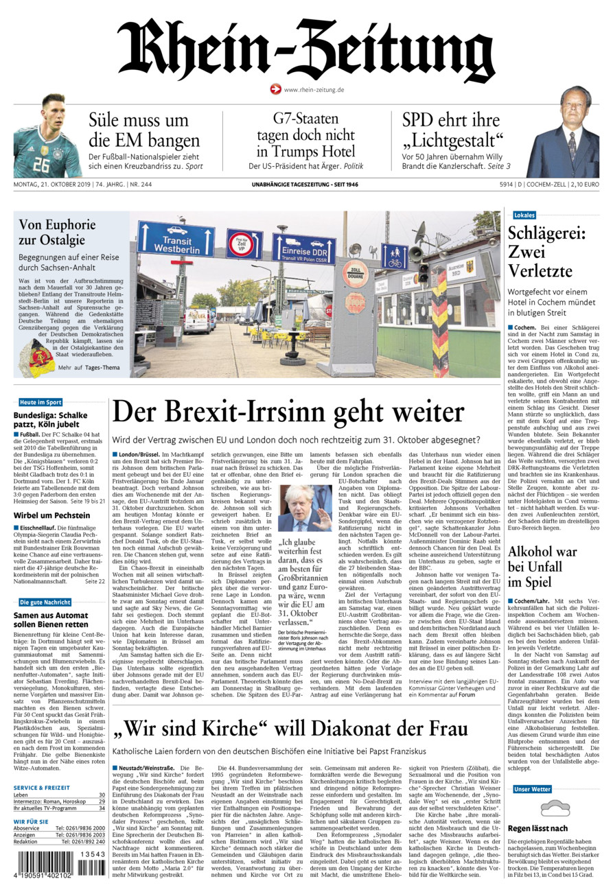 Rhein-Zeitung Kreis Cochem-Zell vom Montag, 21.10.2019