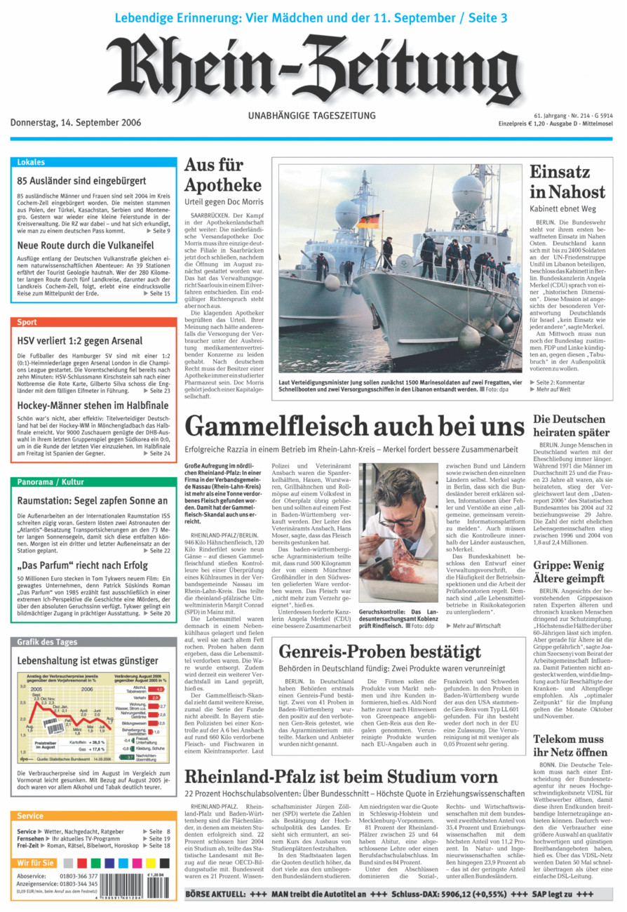 Rhein-Zeitung Kreis Cochem-Zell vom Donnerstag, 14.09.2006