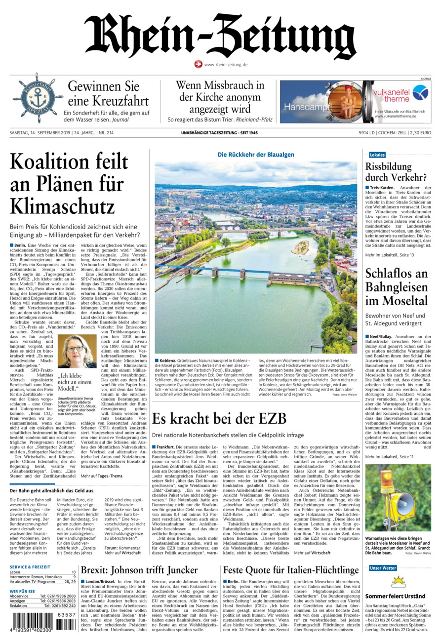 Rhein-Zeitung Kreis Cochem-Zell vom Samstag, 14.09.2019