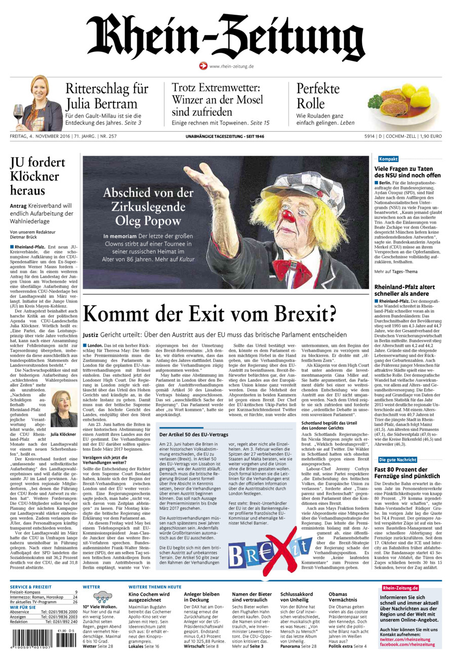 Rhein-Zeitung Kreis Cochem-Zell vom Freitag, 04.11.2016