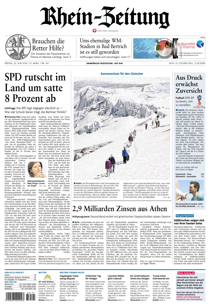 Rhein-Zeitung Kreis Cochem-Zell vom Freitag, 22.06.2018