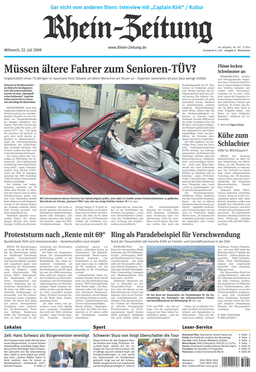 Rhein-Zeitung Kreis Cochem-Zell vom Mittwoch, 22.07.2009