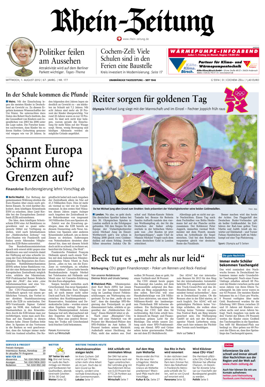 Rhein-Zeitung Kreis Cochem-Zell vom Mittwoch, 01.08.2012